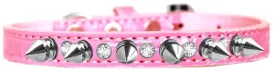 Silver Spike And Clear Jewel Croc Dog Collar Light Pink Size 16