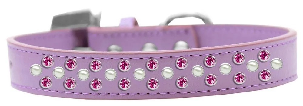 Sprinkles Dog Collar Pearl and Bright Pink Crystals Size 16 Lavender