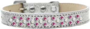 Sprinkles Ice Cream Dog Collar Pearl and Bright Pink Crystals Size 18 Silver