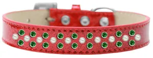 Sprinkles Ice Cream Dog Collar Pearl and Emerald Green Crystals Size 18 Red