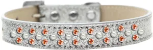 Sprinkles Ice Cream Dog Collar Pearl and Orange Crystals Size 20 Silver