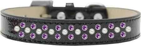 Sprinkles Ice Cream Dog Collar Pearl and Purple Crystals Size 12 Black