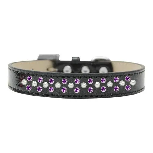 Sprinkles Ice Cream Dog Collar Pearl and Purple Crystals Size 12 Black