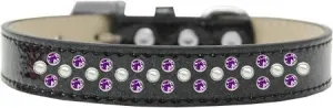 Sprinkles Ice Cream Dog Collar Pearl and Purple Crystals Size 14 Black