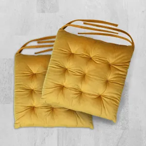 Velvet Slip Free Tufted  Chair Cushion Dark Mustard 40x40cm - Pack of 2
