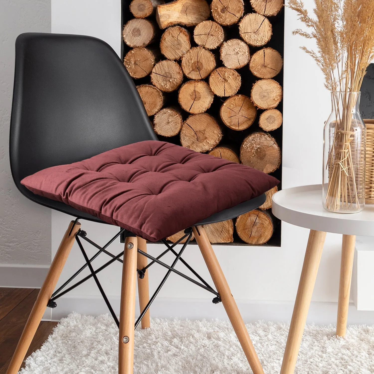 Velvet Slip Free Tufted  Chair Cushion Mauve 40x40cm - Pack of 4